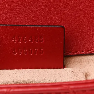 Gucci Super Mini GG Marmont Shoulder Bag Hibiscus Red Calfskin Matelassé Leather Gold Hardware