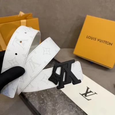 Louis Vuitton Men's LV Flower Buckle Belt  In White/Black/Grey/Blue Calfskin And White/Grey/Blue Monogram Canvas 40mm