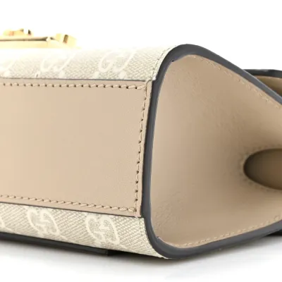 Gucci Small Padlock Chain Shoulder Bag Beige / Mystic White / Oatmeal GG Supreme Monogram Canvas & Textured Dollar Calfskin Leather Gold Hardware