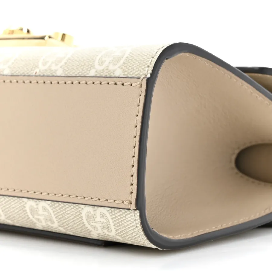 Gucci Small Padlock Chain Shoulder Bag Beige / Mystic White / Oatmeal GG Supreme Monogram Canvas & Textured Dollar Calfskin Leather Gold Hardware