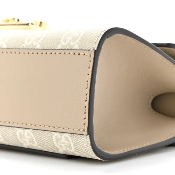 Gucci Small Padlock Chain Shoulder Bag Beige / Mystic White / Oatmeal GG Supreme Monogram Canvas & Textured Dollar Calfskin Leather Gold Hardware - Image 5