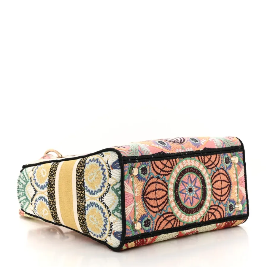 Dior Medium Lady D-Lite Multicolor Embroidered Canvas Gold Hardware