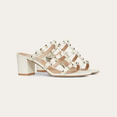 VALENTINO White calfskin studded high-heeled sandals (heel height 6cm)