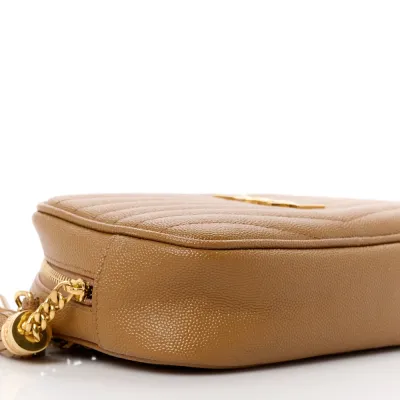 Saint Laurent Mini Lou Camera Bag Dark Natural Monogram Grain De Poudre Matelasse Leather Gold Hardware