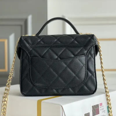 Chanel Box bag small ball print cowhide black gold button crossbody bag handbag