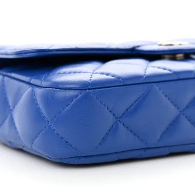 Designer Phone Holder – Blue Quilted Lambskin