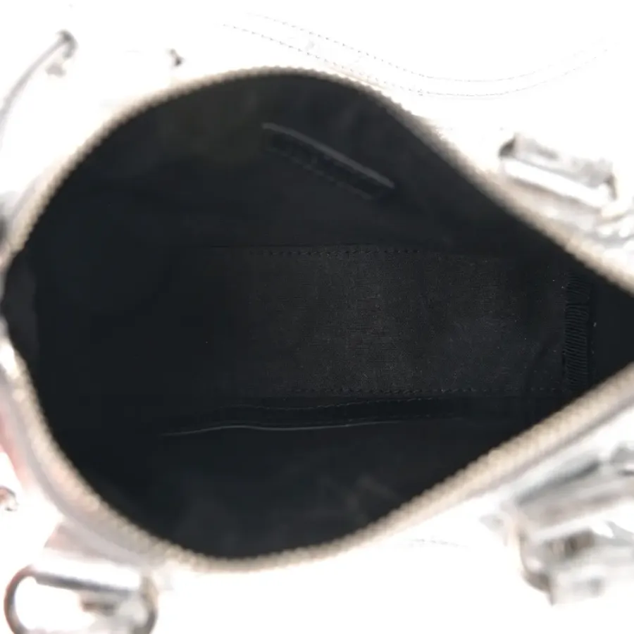 Balenciaga Crystal Neo Nano Cagole Handbag Silver Agneau Arena Leather Silver Hardware