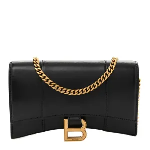 Balenciaga XS Hourglass Chain Bag Black Shiny Box Calfskin Leather Gold Hardware