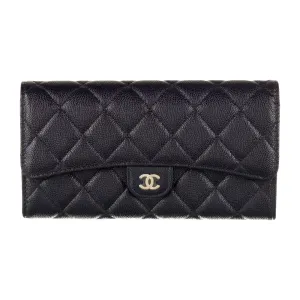 Chanel Medium Interlocking CC Logo Continental Wallet Blue Lambskin Leather Gold Hardware