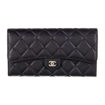 Chanel Medium Interlocking CC Logo Continental Wallet Blue Lambskin Leather Gold Hardware