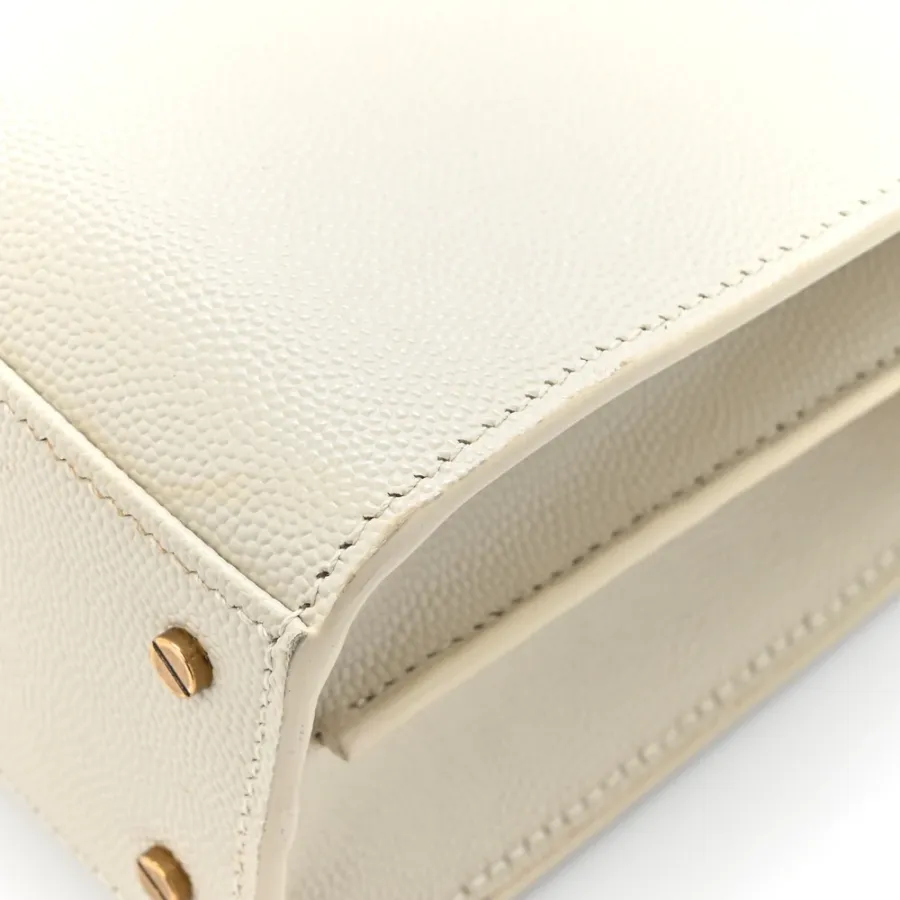 Saint Laurent Mini Cassandra Top Handle Vintage White Classic Monogram Grain De Poudre Leather Aged Gold Hardware