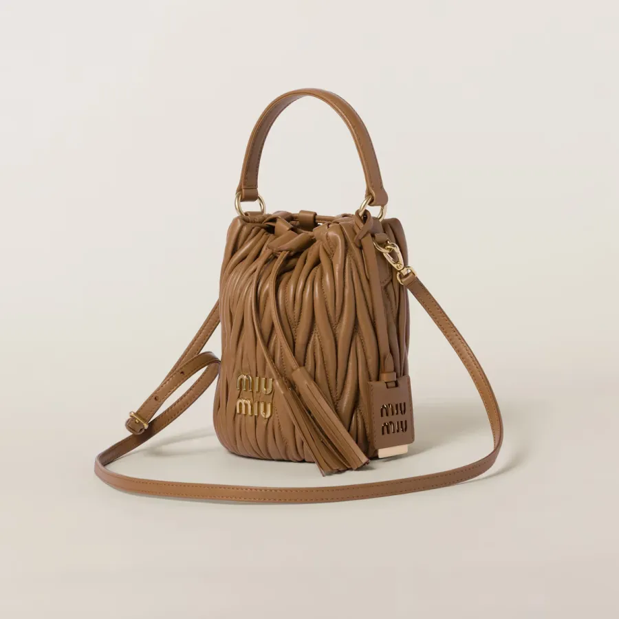 Miu Miu Matelassé Quilted Lambskin Leather Brown Bucket Bags