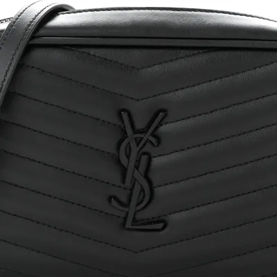 Saint Laurent Mini Lou Camera Bag Black Monochrome Monogram Calfskin Matelasse Leather Black Hardware