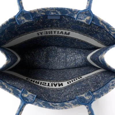 Dior Large Brocart Book Tote Blue Embroidered Canvas