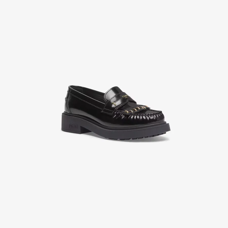 FENDI Black leather loafers