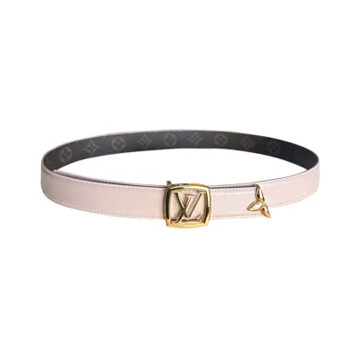 Louis Vuitton Women's Line Ellipse Reversible Belt In Black/Pink/White Calfskin And Monogram Canvas With Gold/Silver/Gun Black Hardware 30mm