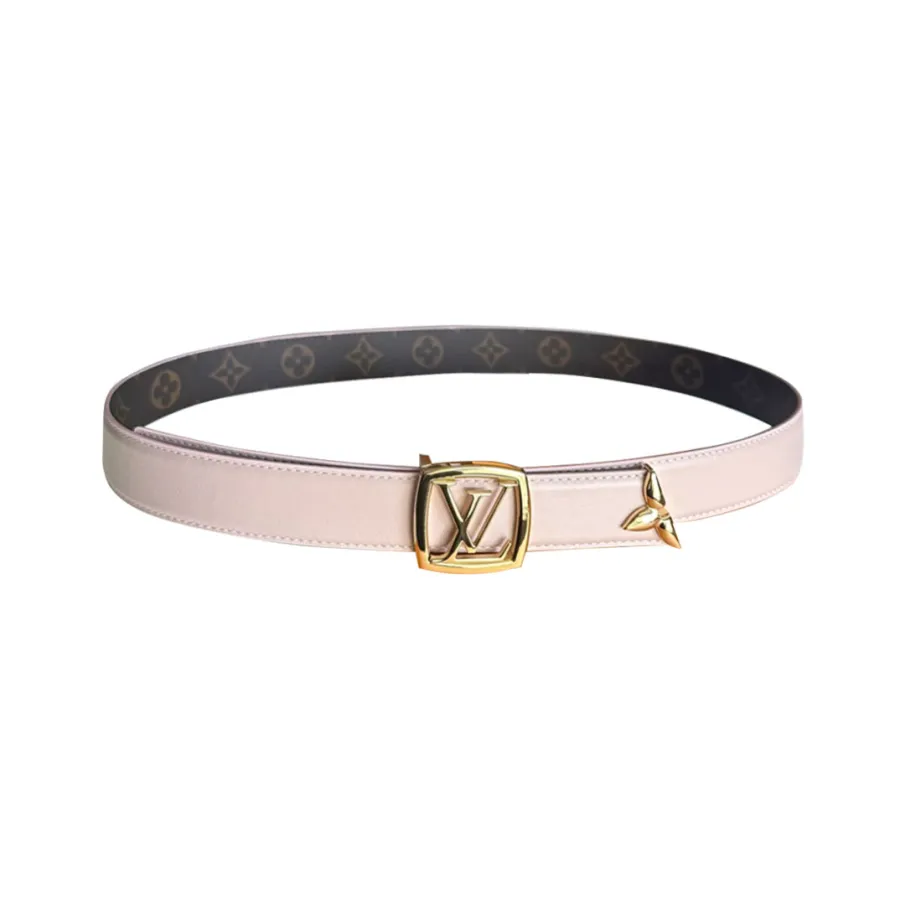 Louis Vuitton Women's Line Ellipse Reversible Belt In Black/Pink/White Calfskin And Monogram Canvas With Gold/Silver/Gun Black Hardware 30mm