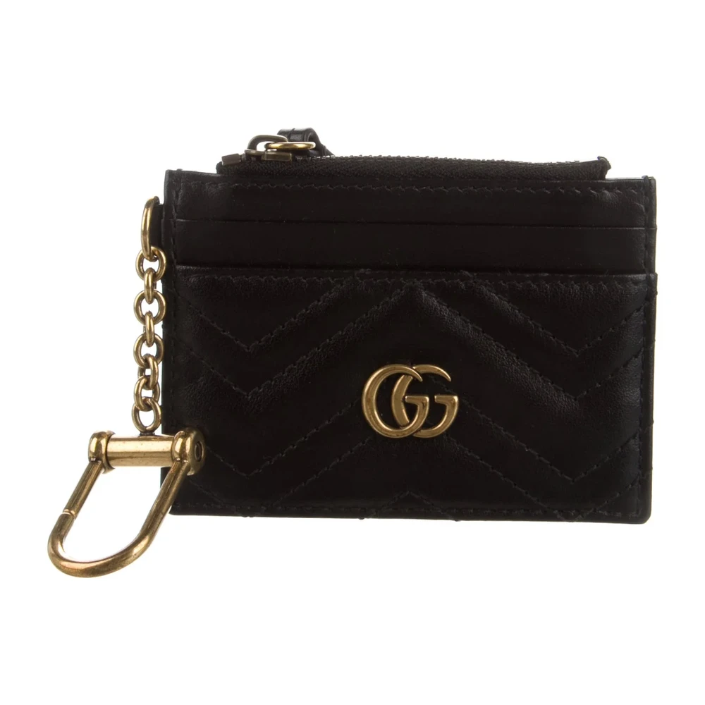 Gucci Small GG Marmont Porta-chaves Preto Couro Calfskin Matelassé Hardware Dourado