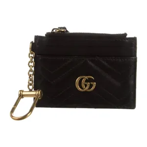 Gucci Small GG Marmont Key Case Black Calfskin Matelassé Leather Gold Hardware