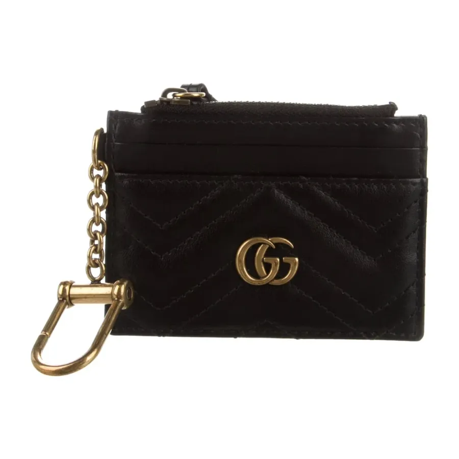 Gucci Small GG Marmont Key Case Black Calfskin Matelassé Leather Gold Hardware