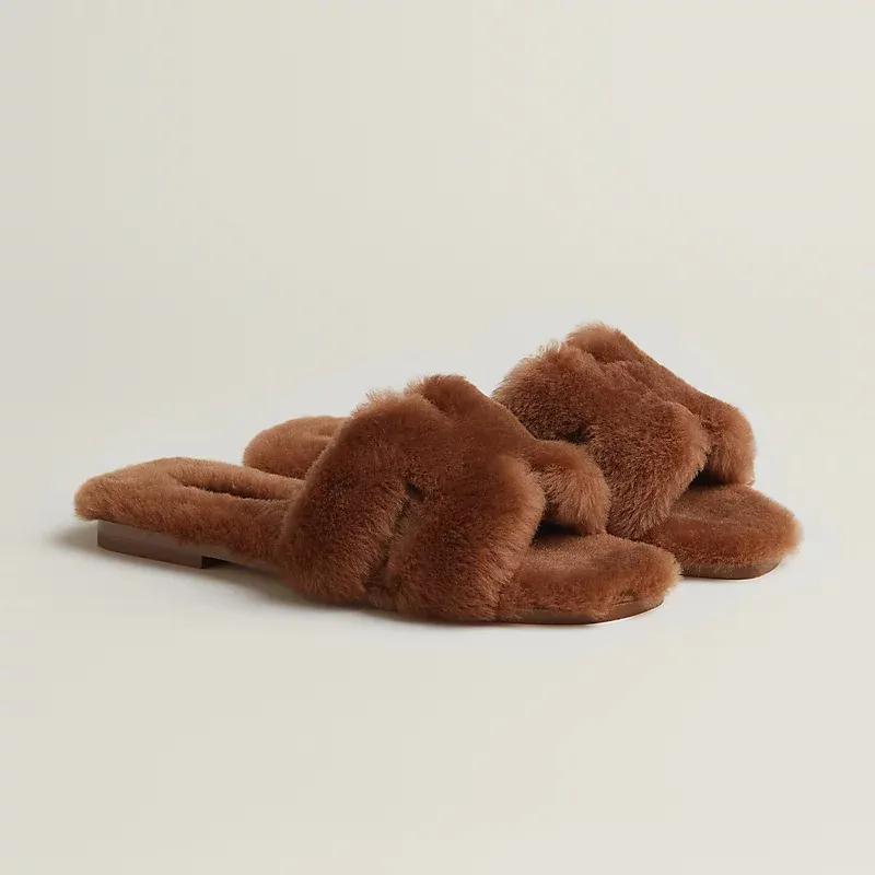 HERMES Oran plush Slippers