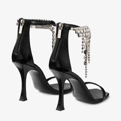 JIMMY CHOO Black vintage metallic  texture leather high heeled sandals