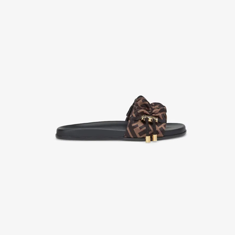 FENDI Brown satin sandals slippers