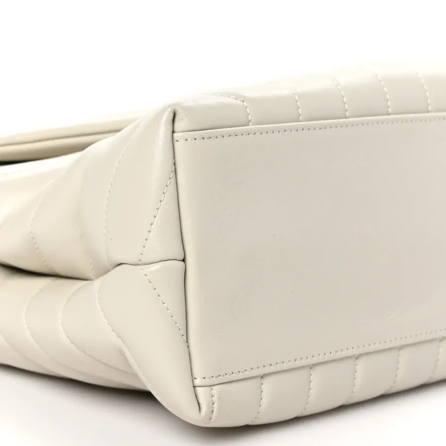 Saint Laurent Medium Loulou Chain Satchel Crema Soft Y-Quilted Monogram Calfskin Leather Silver Hardware