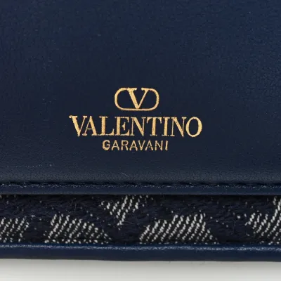 Valentino Garavani Small Locò Shoulder Bag Melange Denim/Worker Toile Iconographe Cotton VLogo Gold Hardware