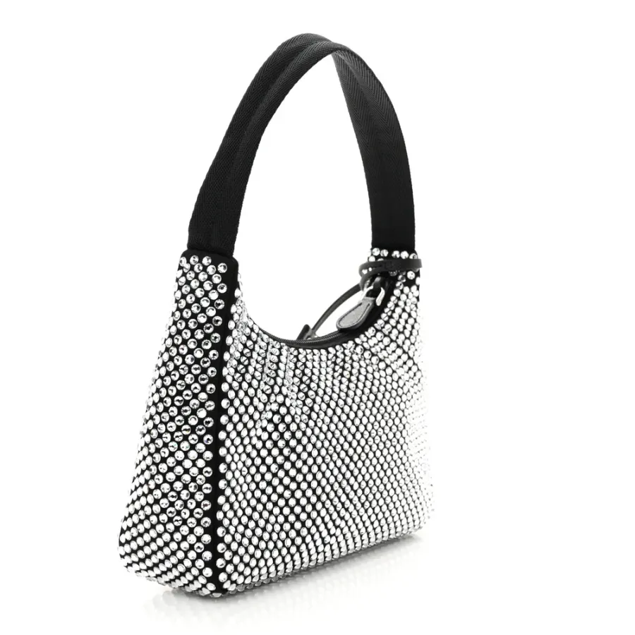 Prada Mini Re-Edition 2000 Bag Cristal Satin & Crystal Silver Hardware