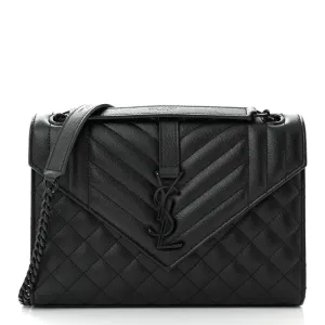 Saint Laurent Medium Satchel Black Triquilt Monochrome Monogram Grain De Poudre Textured Mixed Matelasse Leather Black Hardware