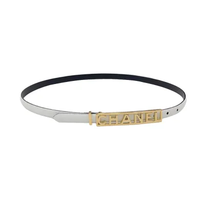 Chanel Women's Rectangled Buckle Belt In Black/White/Brown/Red Calfskin With Gold Hardware 15mm