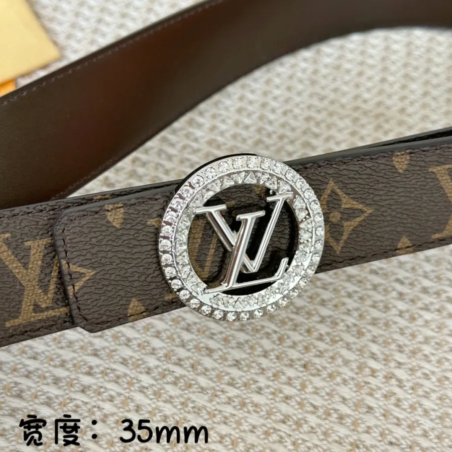 Louis Vuitton Women's Diamonds Nautical Buckle Reversible Belt In Black/Brown Calfskin And Monogram Canvas With Gold/Silver Hardware 35mm