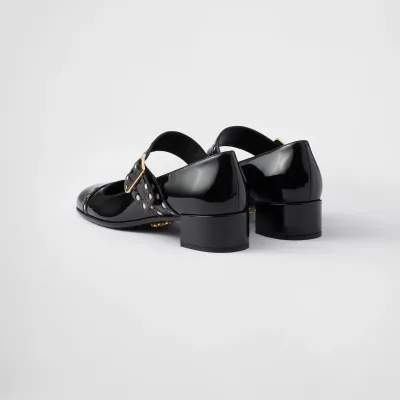 PRADA Patent paint leather Black High Heels Shoes Mary Jane Shoes