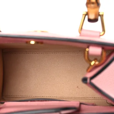 Gucci Mini Diana Tote Bag Wild Rose / Black Textured Calfskin Leather Gold Hardware