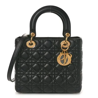 Dior Medium Lady Dior Black Cannage Lambskin Leather Gold Hardware