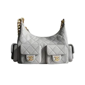 Chanel Quilted Lambskin Leather Grey /Black Shoulder Bags