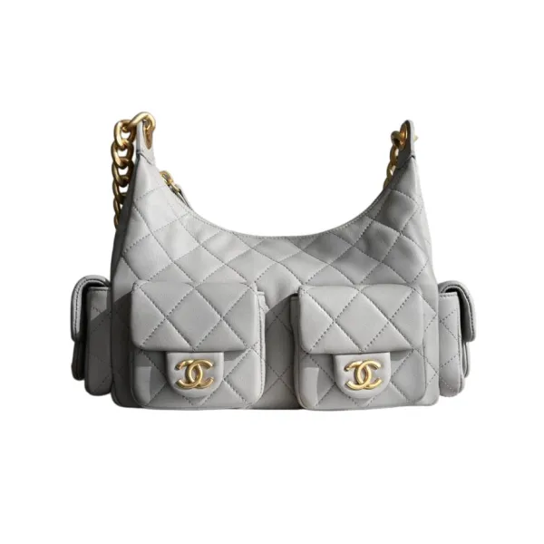 Chanel Quilted Lambskin Leather Grey /Black Shoulder Bags