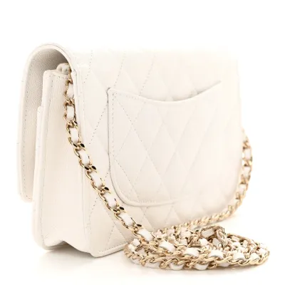 Chanel Wallet On Chain – Small White Quilted Caviar