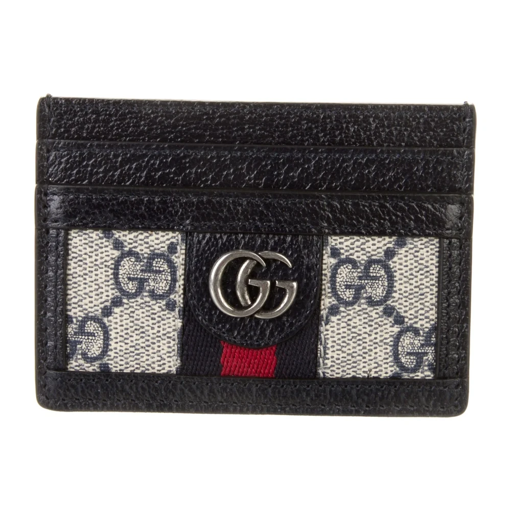 Porta-cartões Pequeno Gucci Azul GG Monograma em Canvas com Ferragens Prateadas
