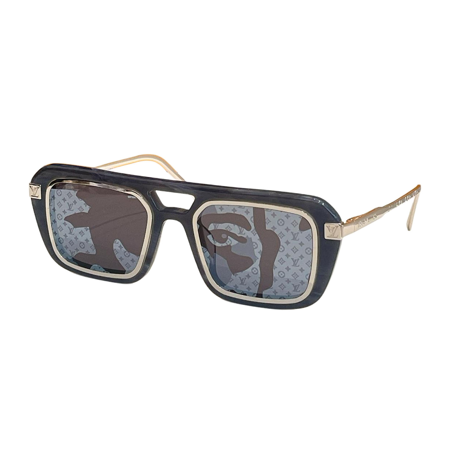 Óculos de armação quadrada preta Louis Vuitton com lentes na cor preta monograma/damier Tamanho 51口22-140