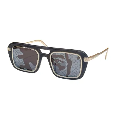 Louis Vuitton square black frame glasses monogram/damier black color lens Size 51口22-140