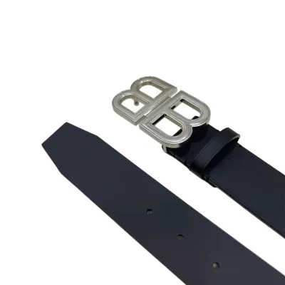 Balenciaga Men's BB Hourglass Large Belt In Black Smooth Calfskin With Silver/Gold Hardware 40mm