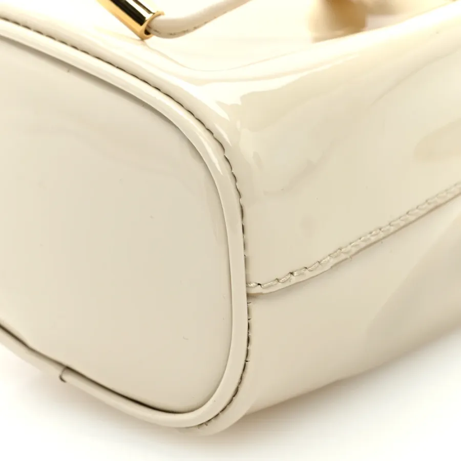 Prada Mini Metal Triangle Logo Drawcord Pouch Shoulder Bag Avorio Vernice Leather Gold Hardware