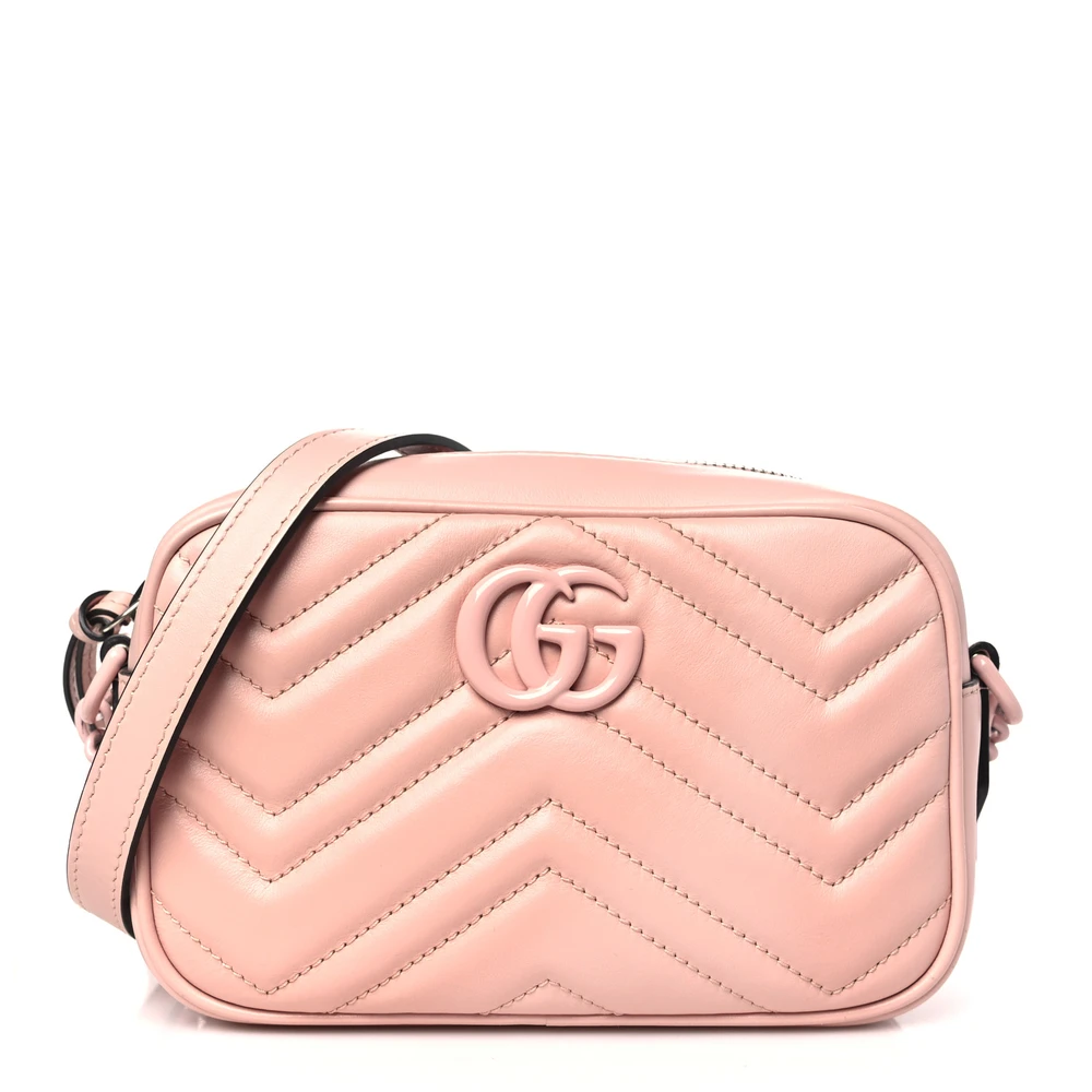 Gucci Monochrome Mini GG Marmont Bolsa de Corrente Ombro Rosa Perfeito Couro Calfskin Matelassé Hardware Incognito