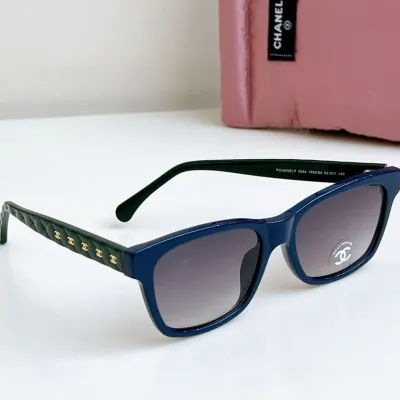 CHANEL square frame glasses blue green color size 58口17-140