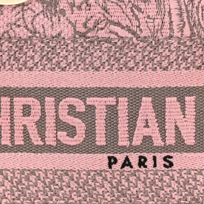 Dior Mini Toile De Jouy Lady D-Lite Grey/Pink Embroidered Canvas Gold Hardware