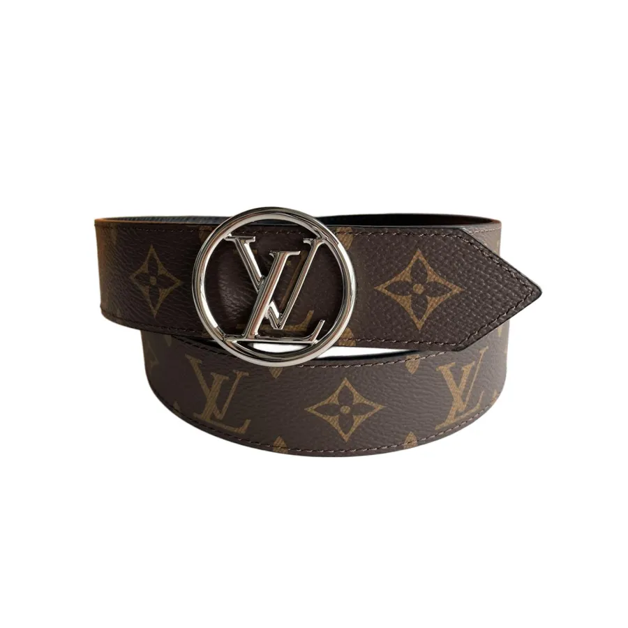 Louis Vuitton Women's Circle Buckle Belt In Black/Red Calfskin And Monogram Canvas With Gold/Silver Hardware 35mm