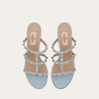 VALENTINO Blue calfskin rivet heel sandals (heel height 6cm)
