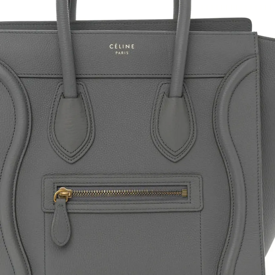 Celine Micro Luggage Kohl Baby Drummed Calfskin Leather Gold Hardware